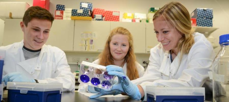 Decorative image of students and scientist in a lab