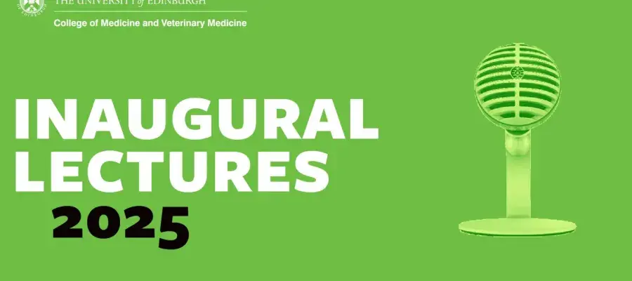 Bold text Inaugural lectures 2025 on green background with image of microphone beside it 