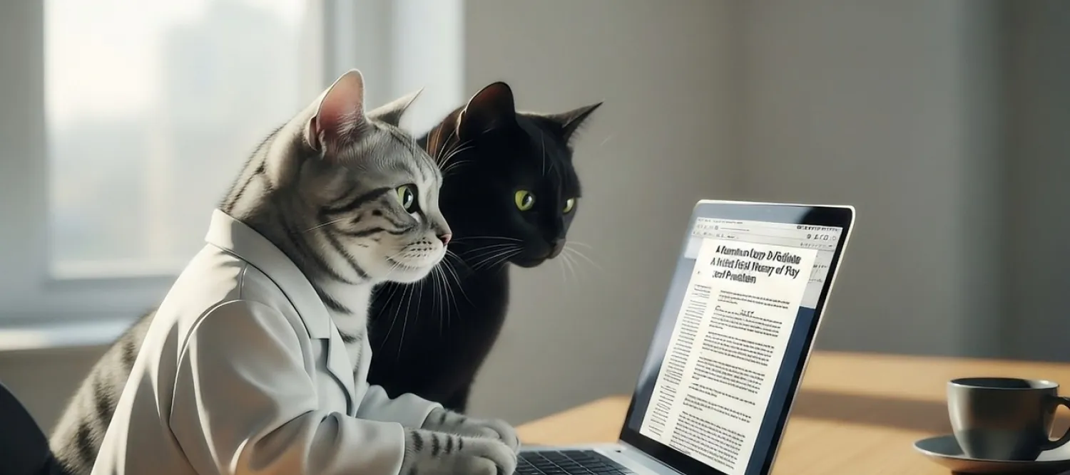 AI generated image of 2 cats reading an article