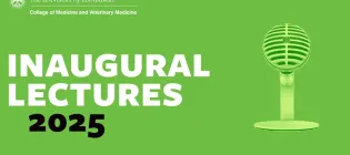 Bold text Inaugural lectures 2025 on green background with image of microphone beside it 