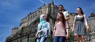 Students enjoying the sunshine at Edinburgh Castle