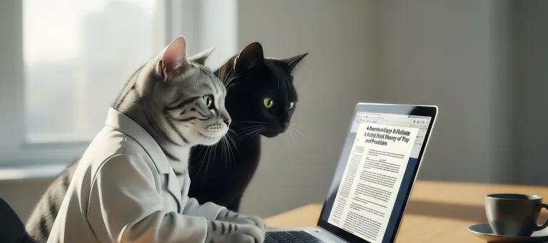 AI generated image of 2 cats reading an article