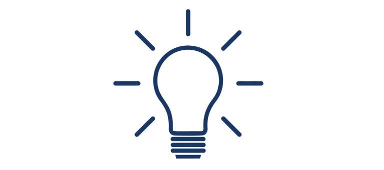 outlined icon of glowing lightbulb