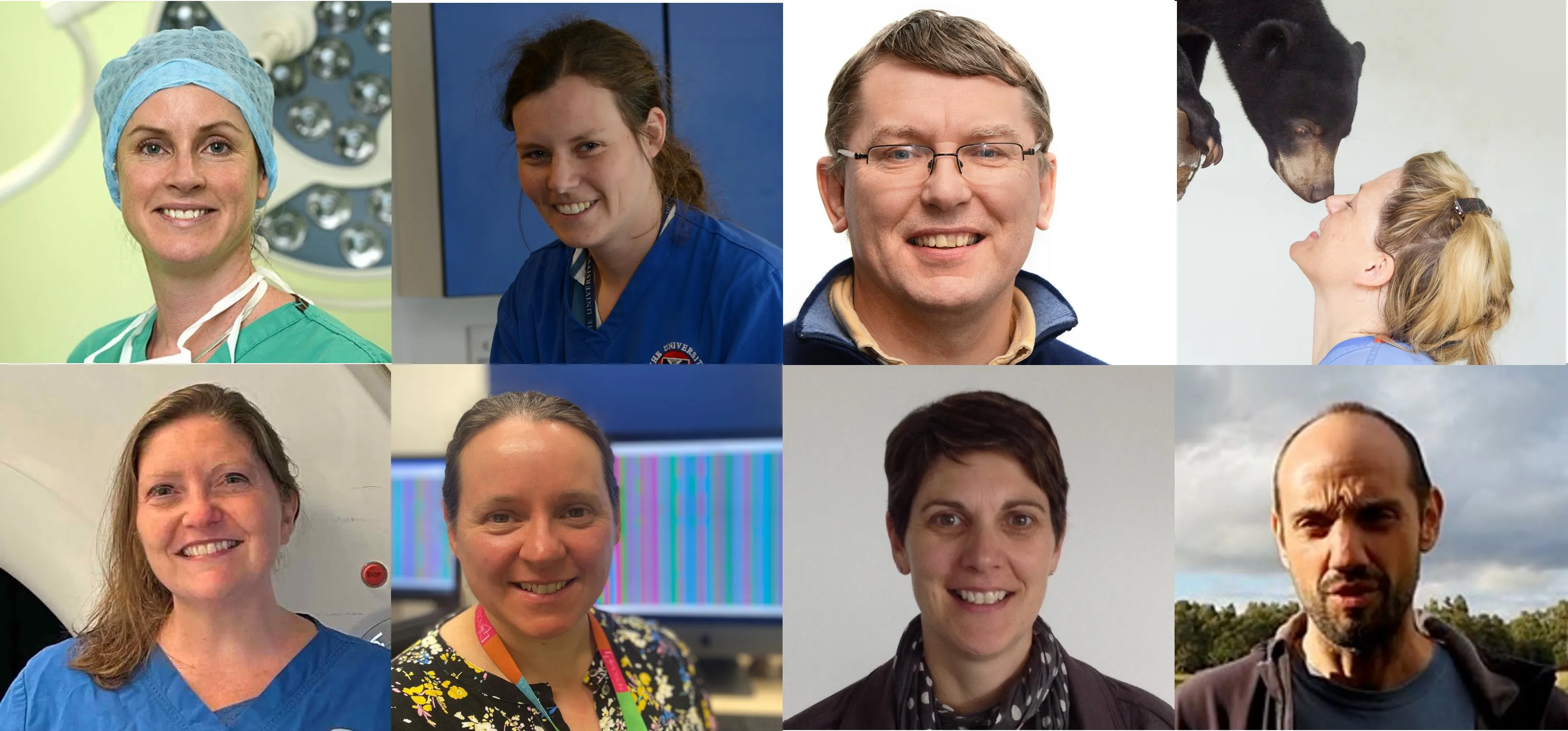 montage pic of eight individuals smiling into camera 