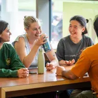 Students sitting round a table talking
