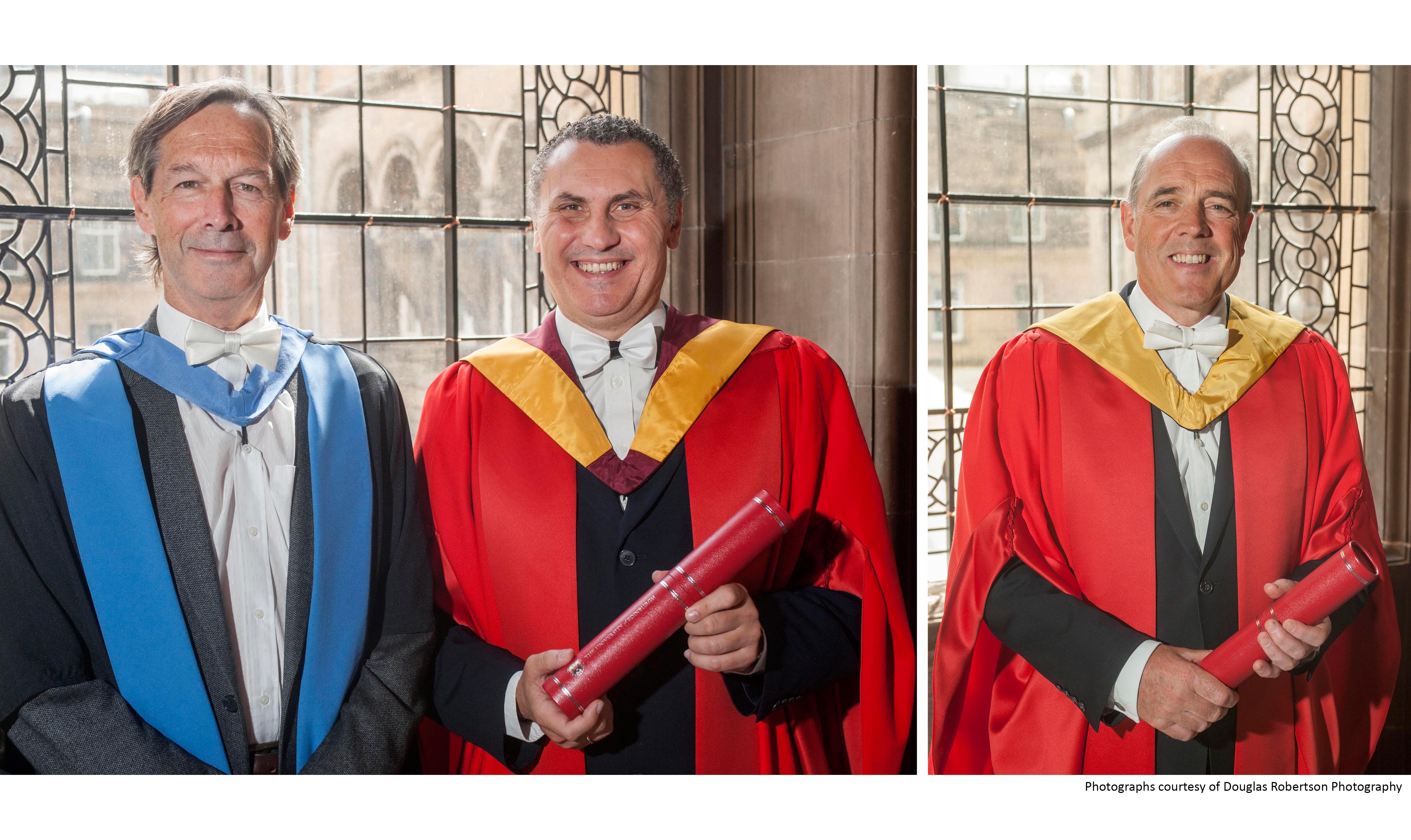 Doctors Brown and Kanellos with their honorary degrees