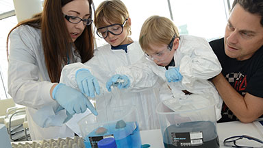 Children doing experiments at Easter Bush Campus Open Day