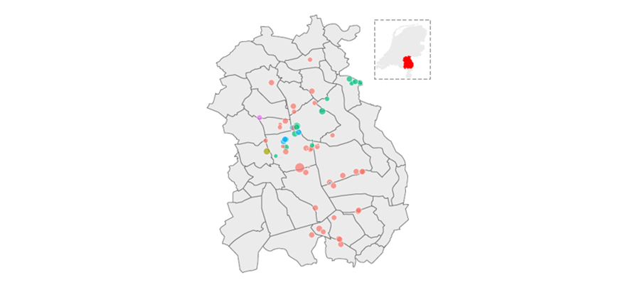 Map showing coronavirus clusters in the Netherlands.