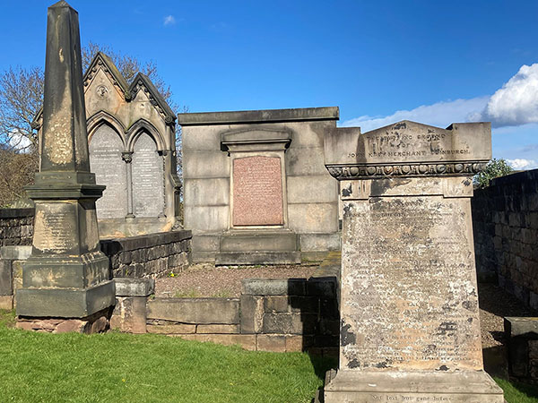 The Dick family burial plot (pink stone).