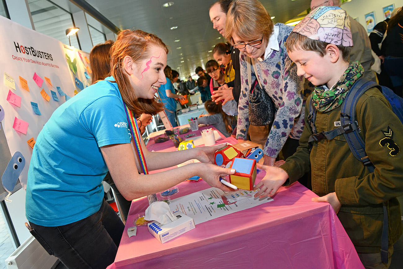 In \"HostBusters\" a young visitor is creating his own bacteria adapted to the individual who is infected, or host.