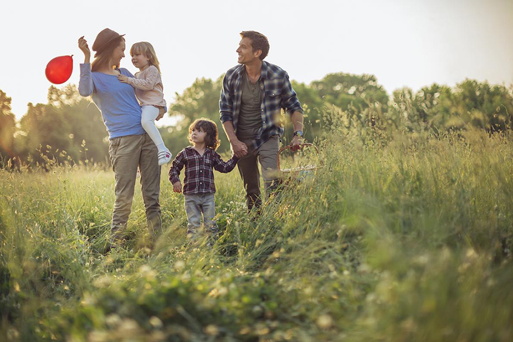 Family in a field