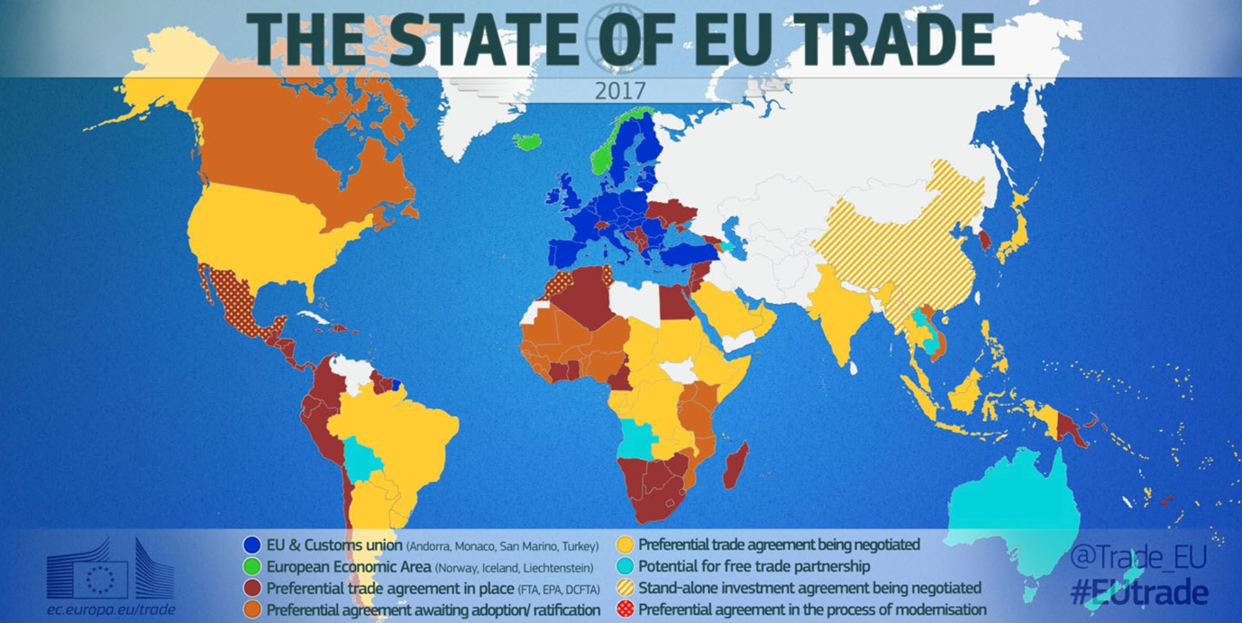 Map showing the state of EU trade