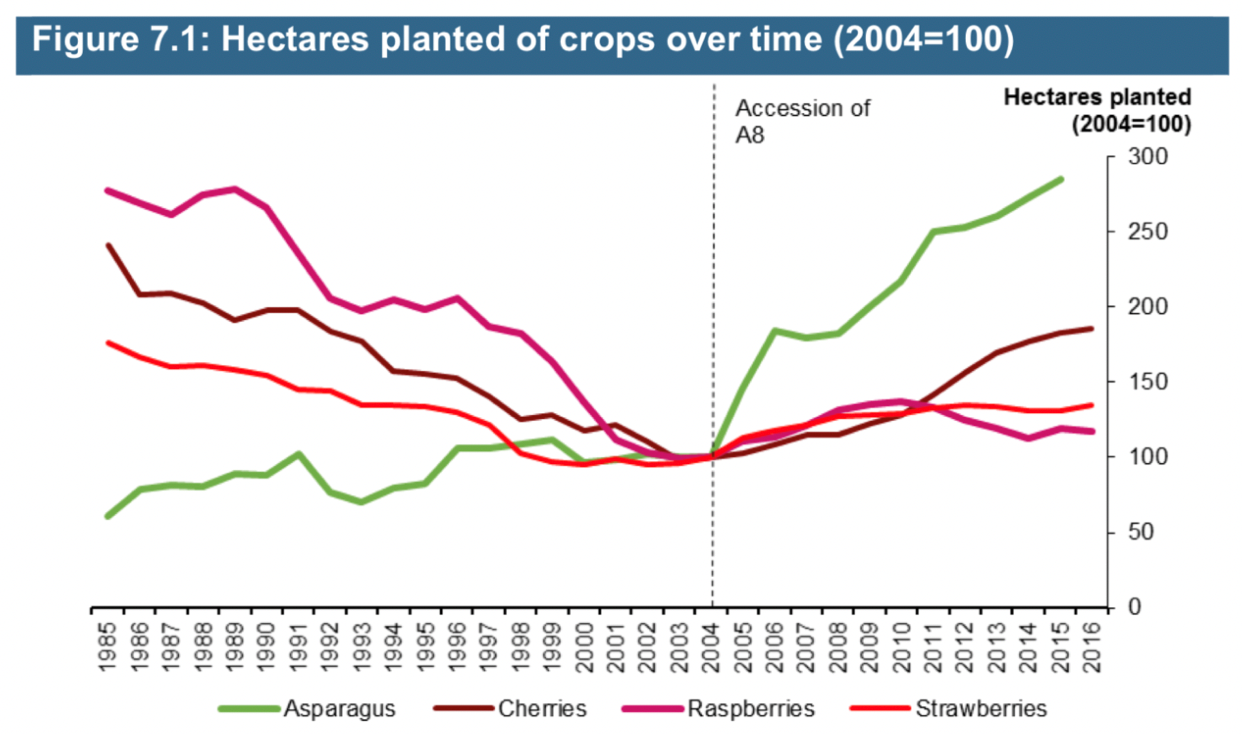 Graph showing hectares of planted crops over time